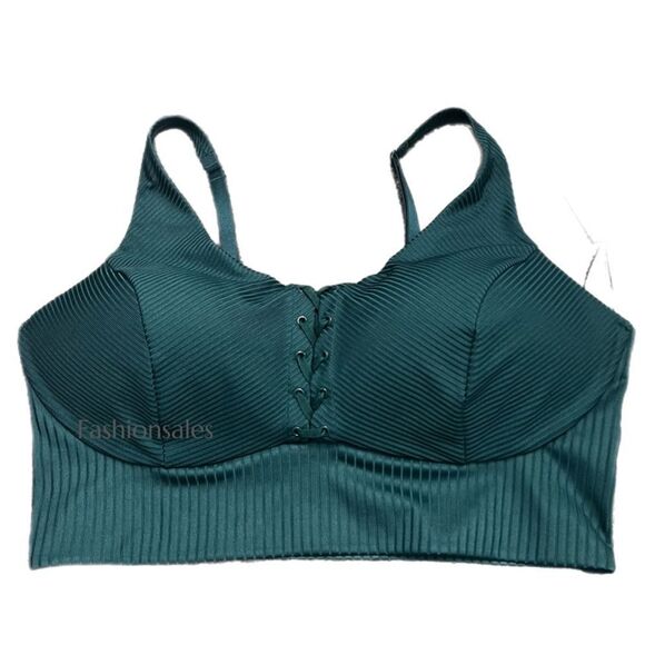Victorias Secret Allegro Medium Support Flow on Point Lined sport bra Green - Picture 1 of 8